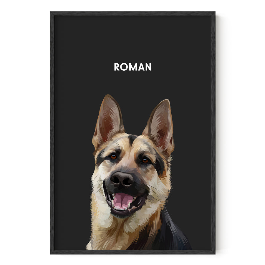 Modern GSD Pet Portrait - Charcoal Background