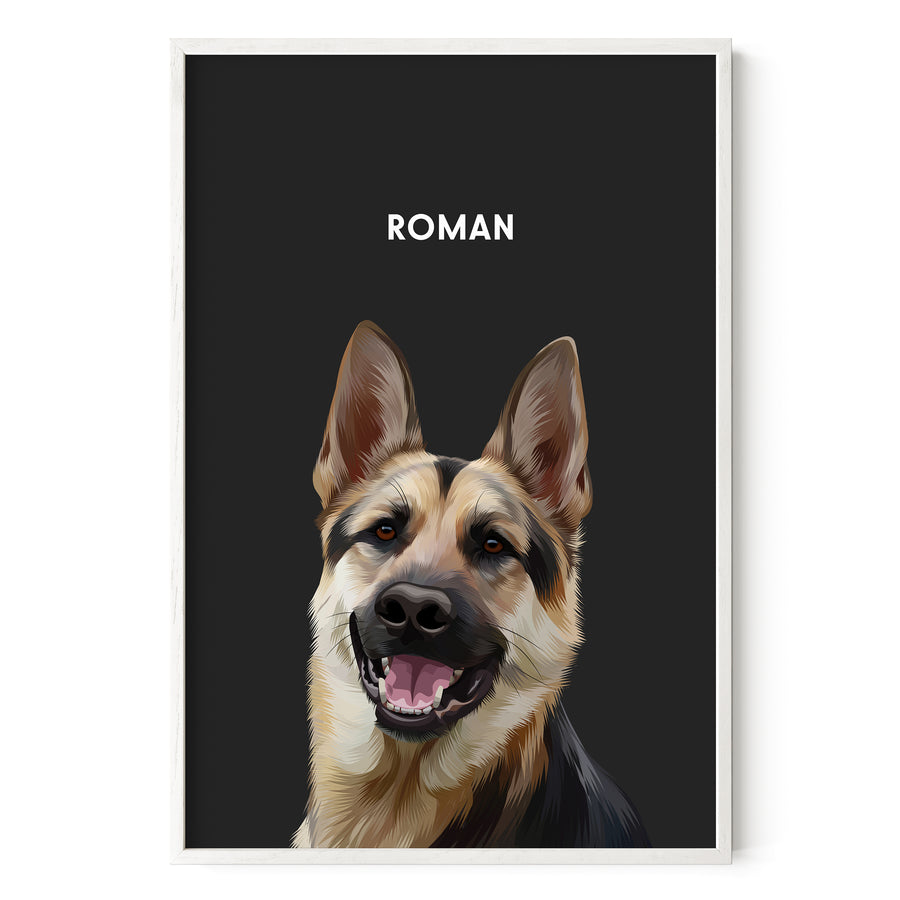 Modern GSD Pet Portrait - Charcoal Background