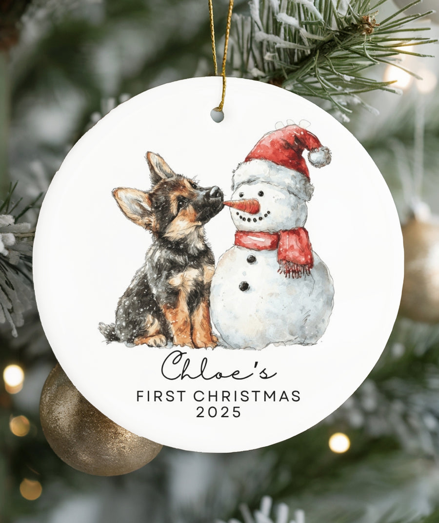 Puppy & Snowman Ornament