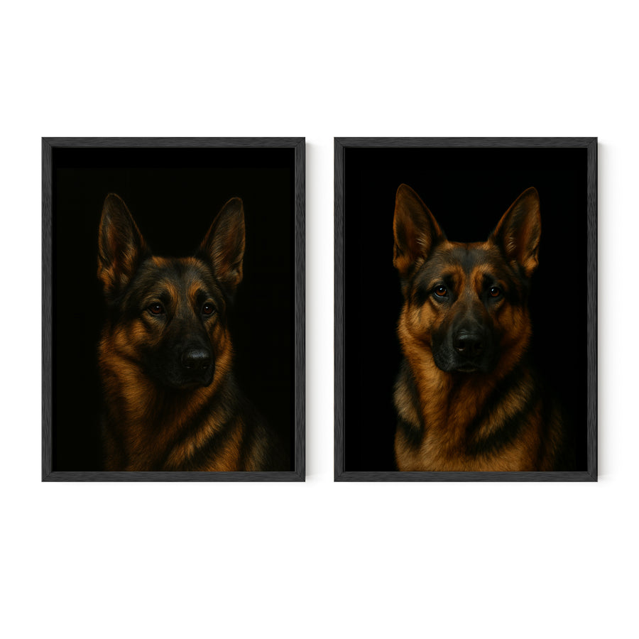 Set of 2 - Masterpiece Painting GSD 2 Pet Portrait