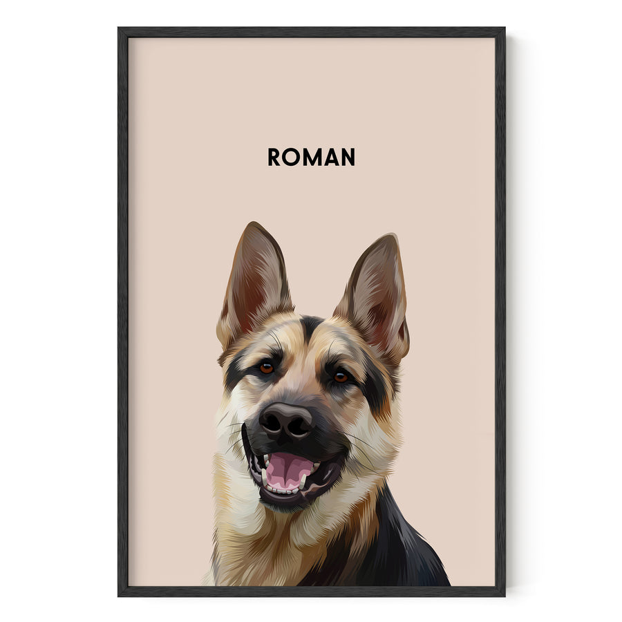 Modern GSD Pet Portrait - Dusty Pink