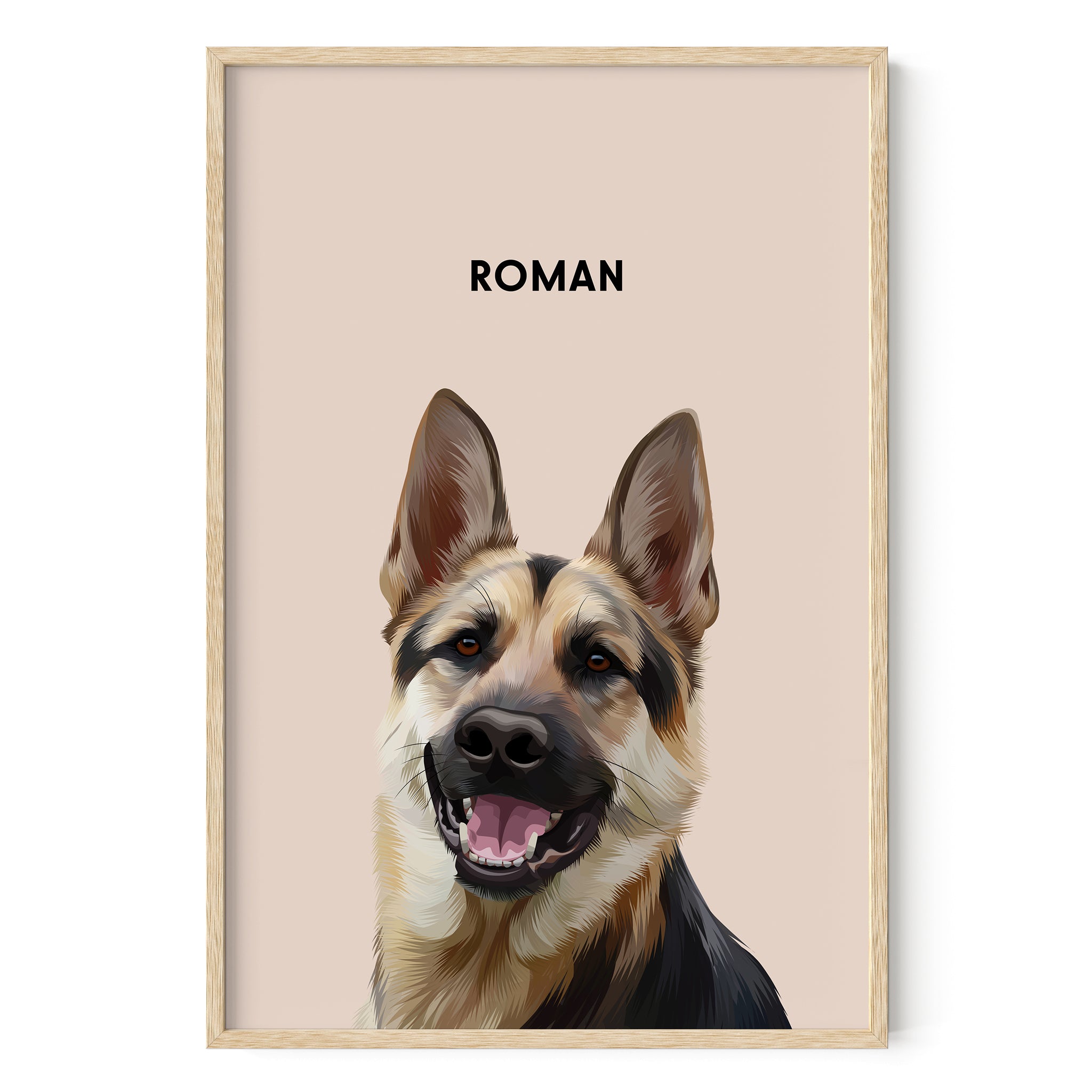 GSD フォトフェイシャル Modern German Shepherd Portrait – Dusty Pink Wall Art – All GSD Gifts