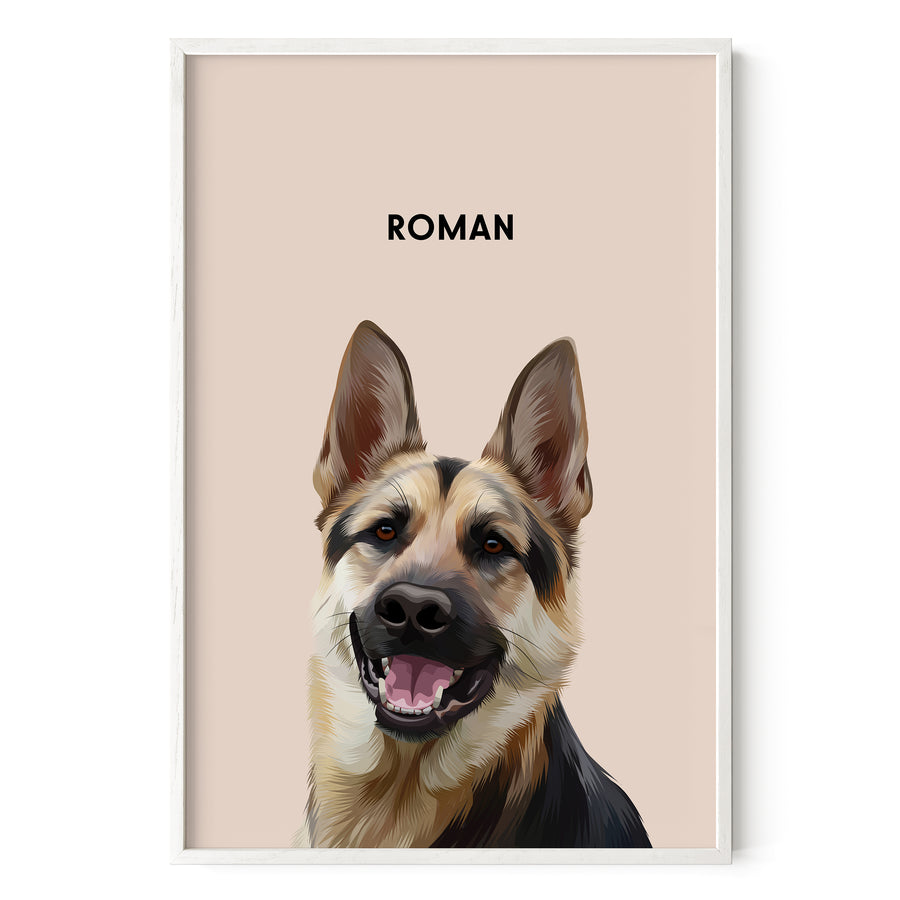 Modern GSD Pet Portrait - Dusty Pink
