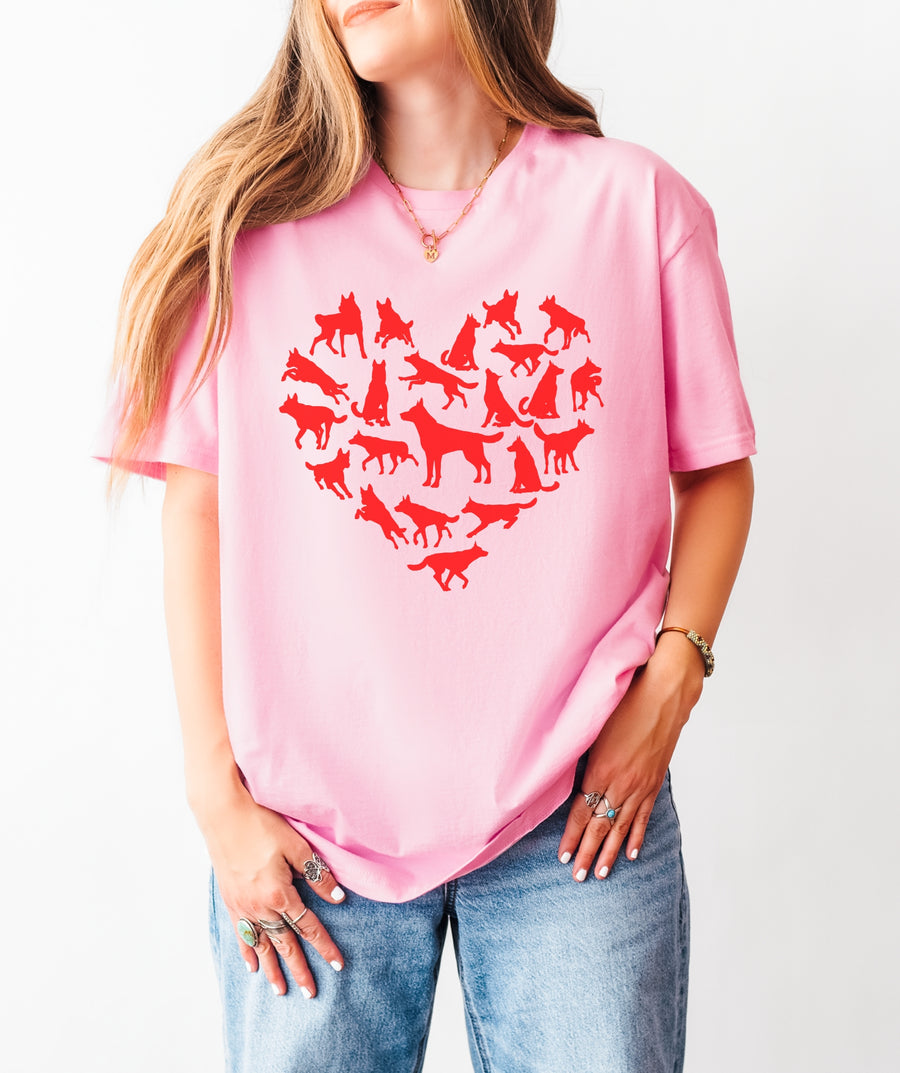 German Shepherd Silhouettes in Heart T-Shirt