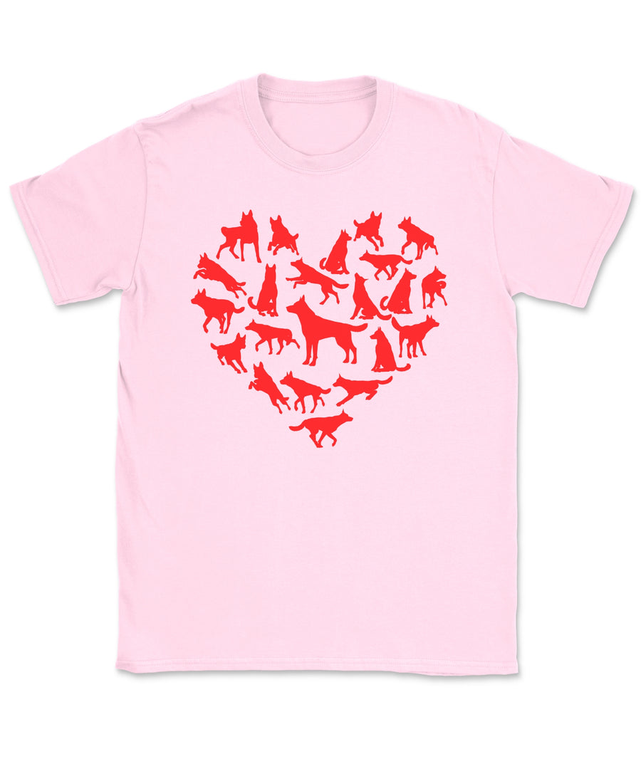 German Shepherd Silhouettes in Heart T-Shirt