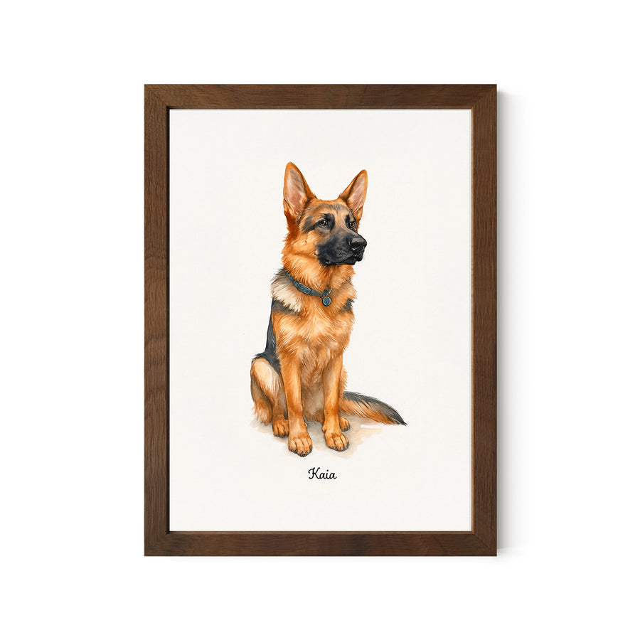 Watercolor GSD Pet Portrait - Tabletop Display