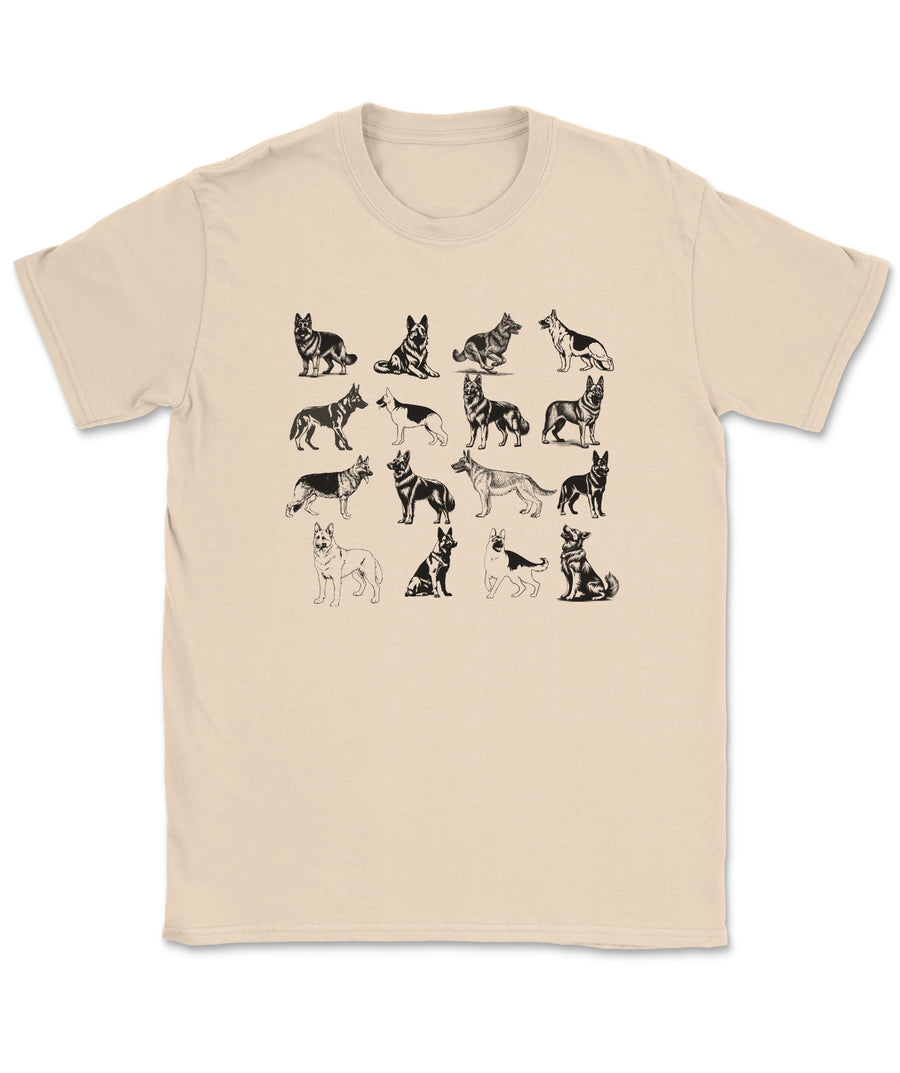 German Shepherd Vintage Drawings Grid T-Shirt
