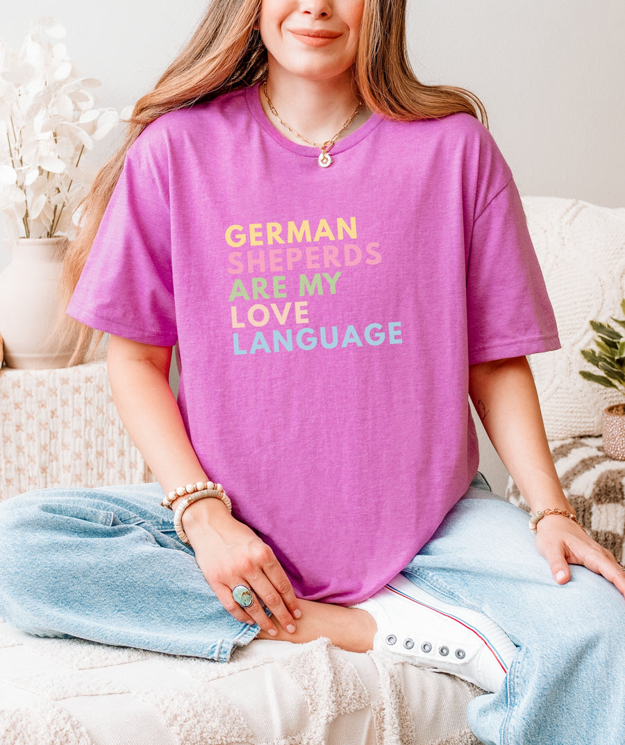 German Shepherd Love Language T-Shirt – Bright Edition