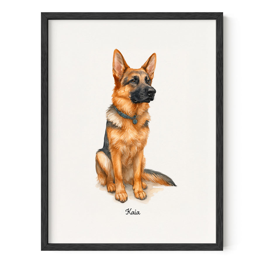 Watercolor GSD Pet Portrait