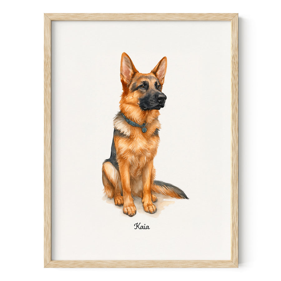 Watercolor GSD Pet Portrait