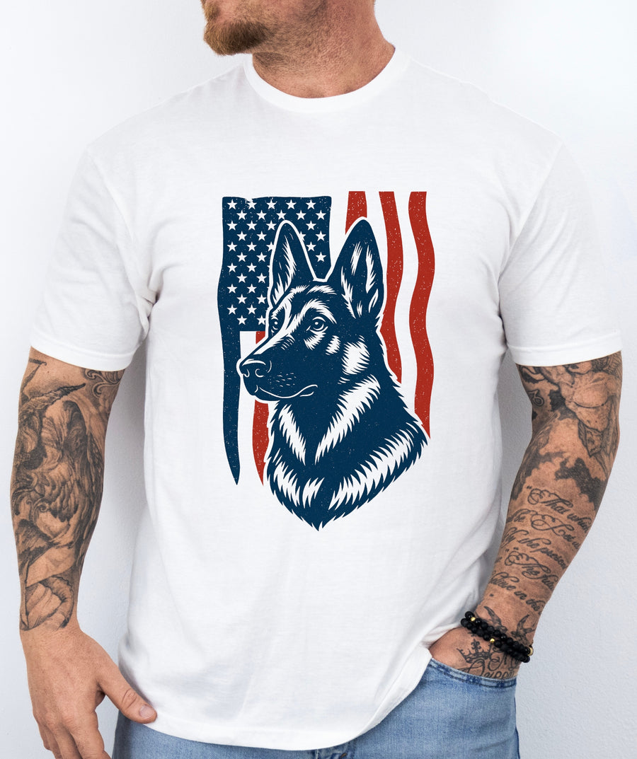 Patriotic German Shepherd Flag Face T-Shirt
