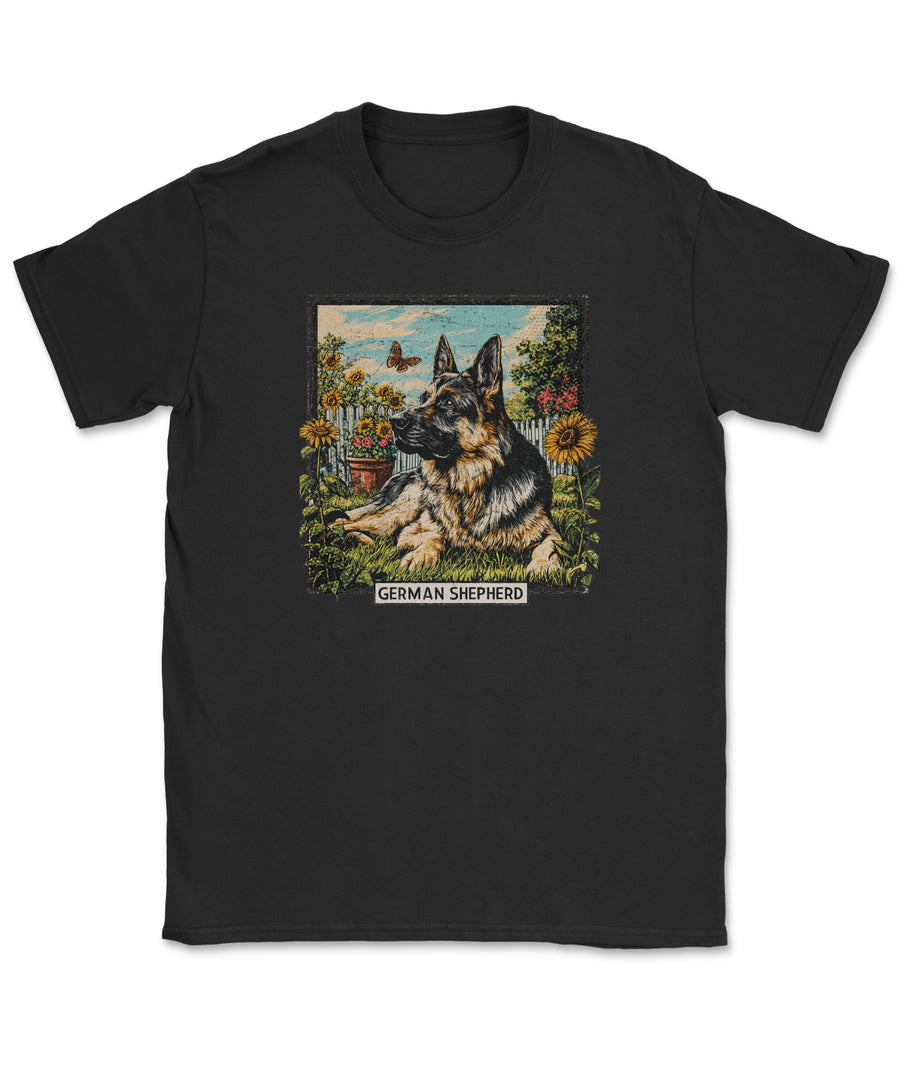Vintage Stamp – GSD & Sunflowers T-Shirt